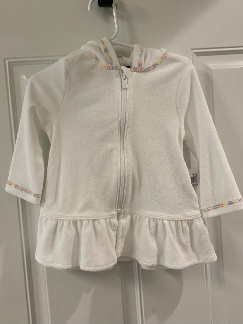 NWT 12/18M Old Navy white ling sleeve Hooded Terry Cloth Swim Coverup.  RT 19.99